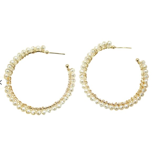 18K Gold Filled Wired Pearl Hoop Earrings - Picture 2 of 2